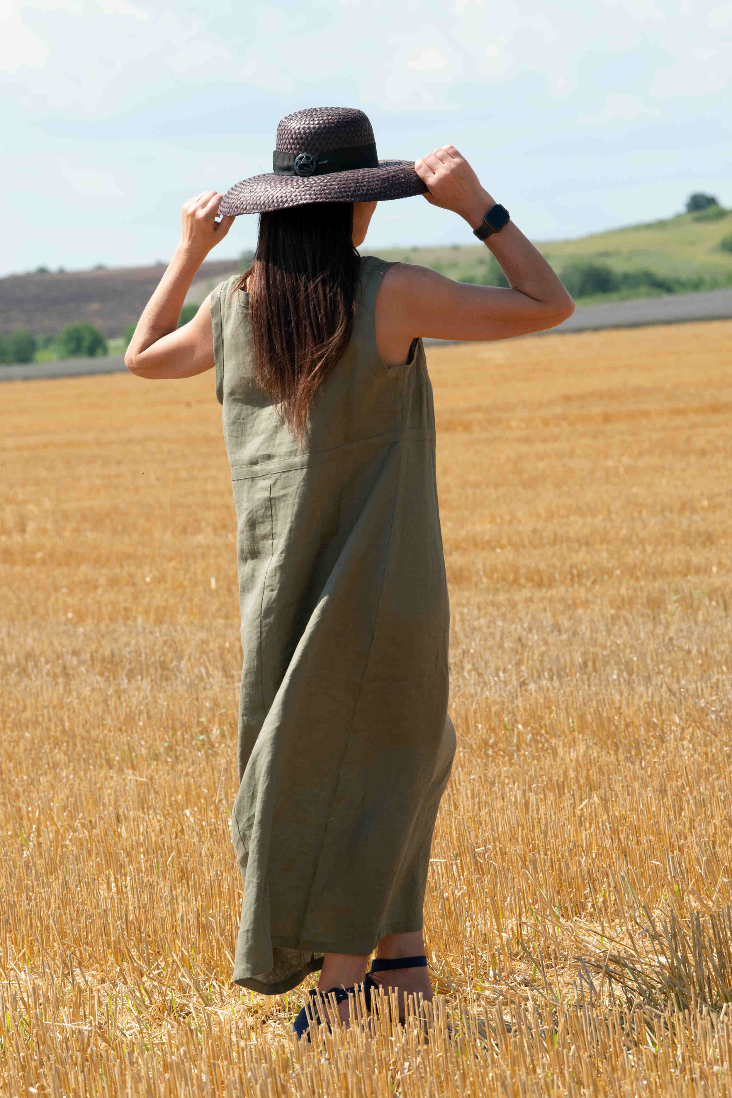 linen woman summer sleeveless dress - Eug fashion #military-green