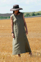 linen woman summer sleeveless dress - Eug fashion #military-green