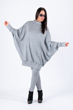 Silver Blue knit tunic and leggings set - wide acrylic tunic with shimmering silver threads, Robin | EUG Fashion #silver-blue