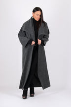 Dark grey wool blend cape coat Ofelia with belt - EUG Fashion #dark-grey
