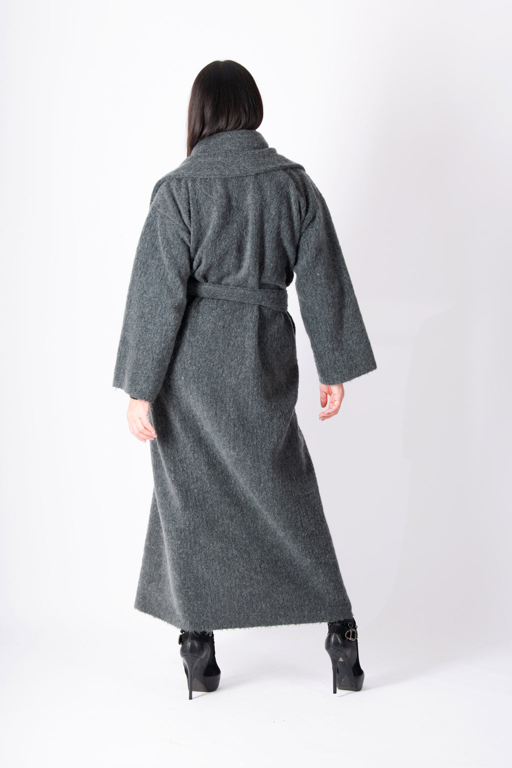 Dark grey wool blend cape coat Ofelia with belt - EUG Fashion #dark-grey