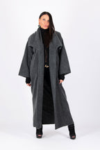 Dark grey wool blend cape coat Ofelia with belt - EUG Fashion #dark-grey
