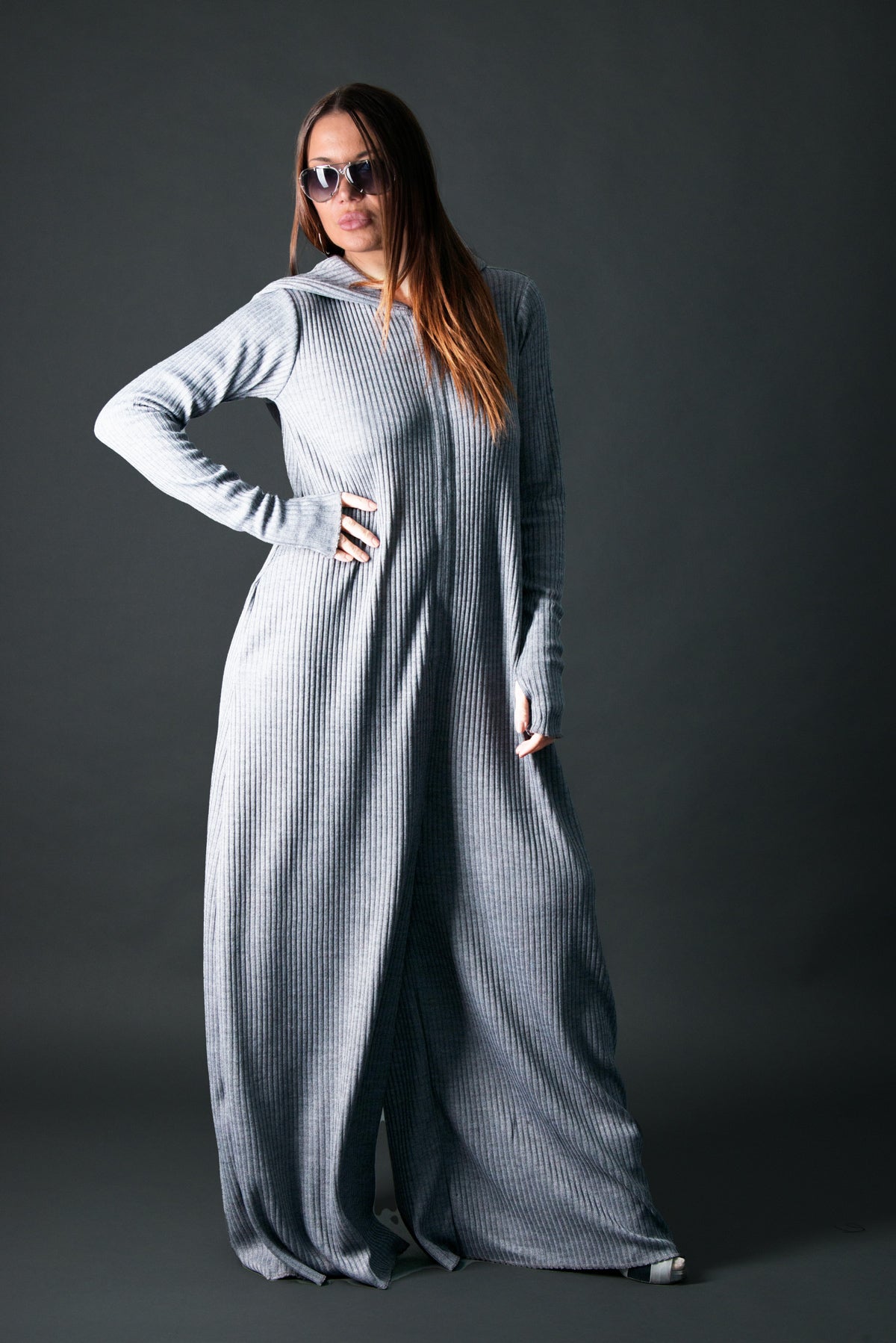 wide grey knitted jumpsuit #grey