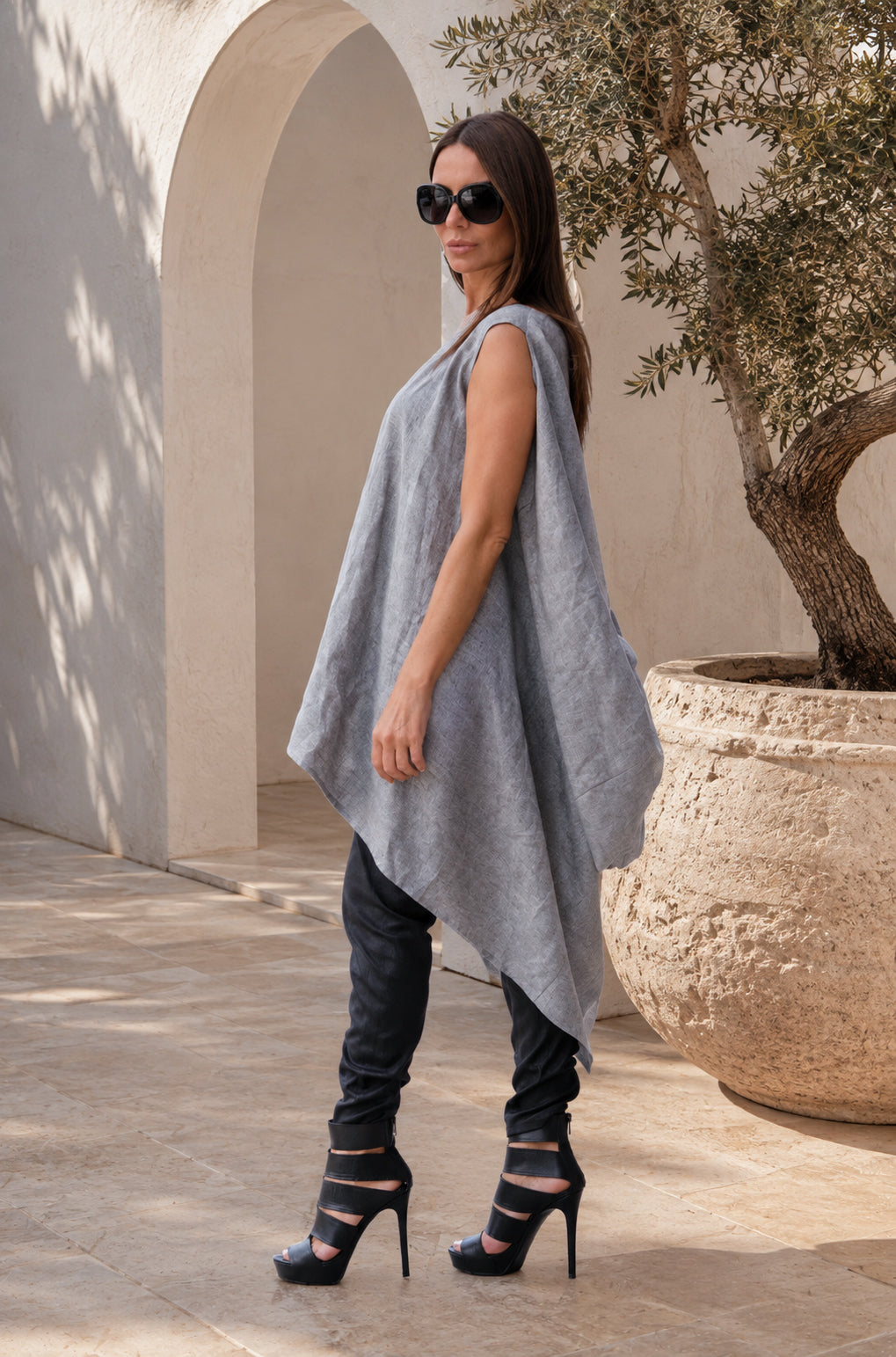 Linen loose fit top #grey