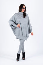 Silver Blue knit tunic and leggings set - wide acrylic tunic with shimmering silver threads, Robin | EUG Fashion #silver-blue
