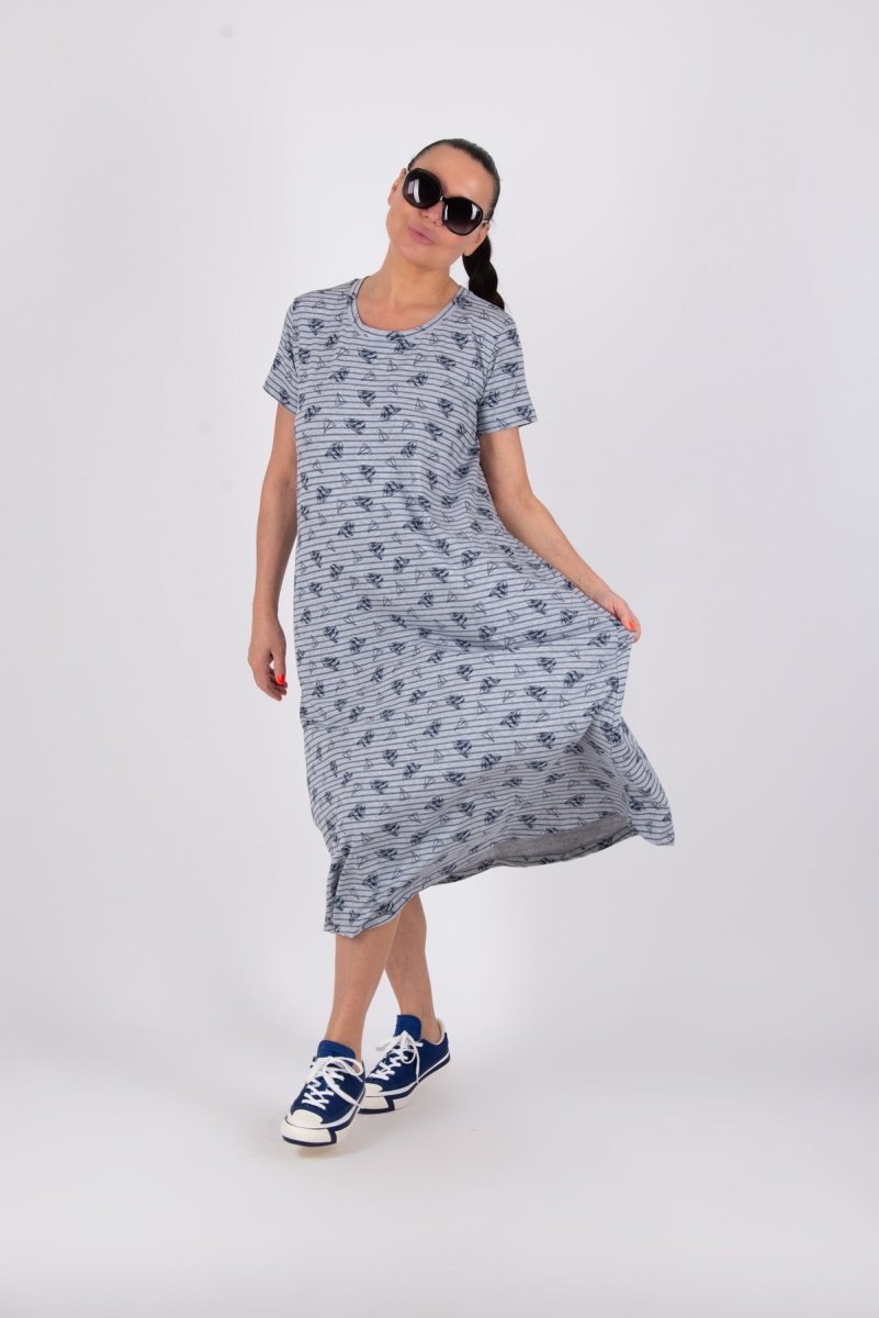 Grey Print Cotton Dress EMY SALE - EUG Fashion EugFashion 