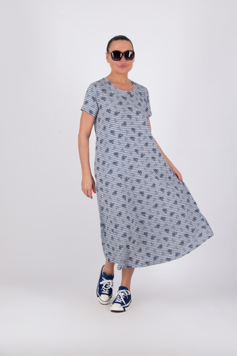 Grey Print Cotton Dress EMY SALE - EUG Fashion EugFashion 