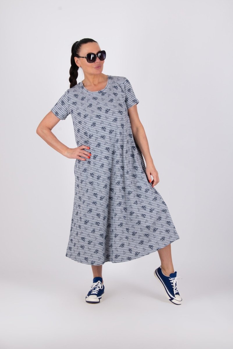 Grey Print Cotton Dress EMY SALE - EUG Fashion EugFashion 