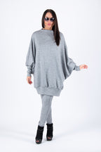Silver Blue knit tunic and leggings set - wide acrylic tunic with shimmering silver threads, Robin | EUG Fashion #silver-blue