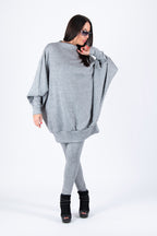 Silver Blue knit tunic and leggings set - wide acrylic tunic with shimmering silver threads, Robin | EUG Fashion #silver-blue