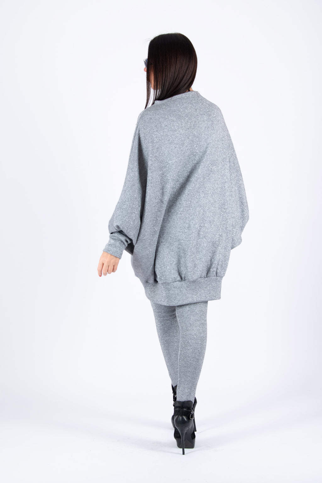 Silver Blue knit tunic and leggings set - wide acrylic tunic with shimmering silver threads, Robin | EUG Fashion #silver-blue
