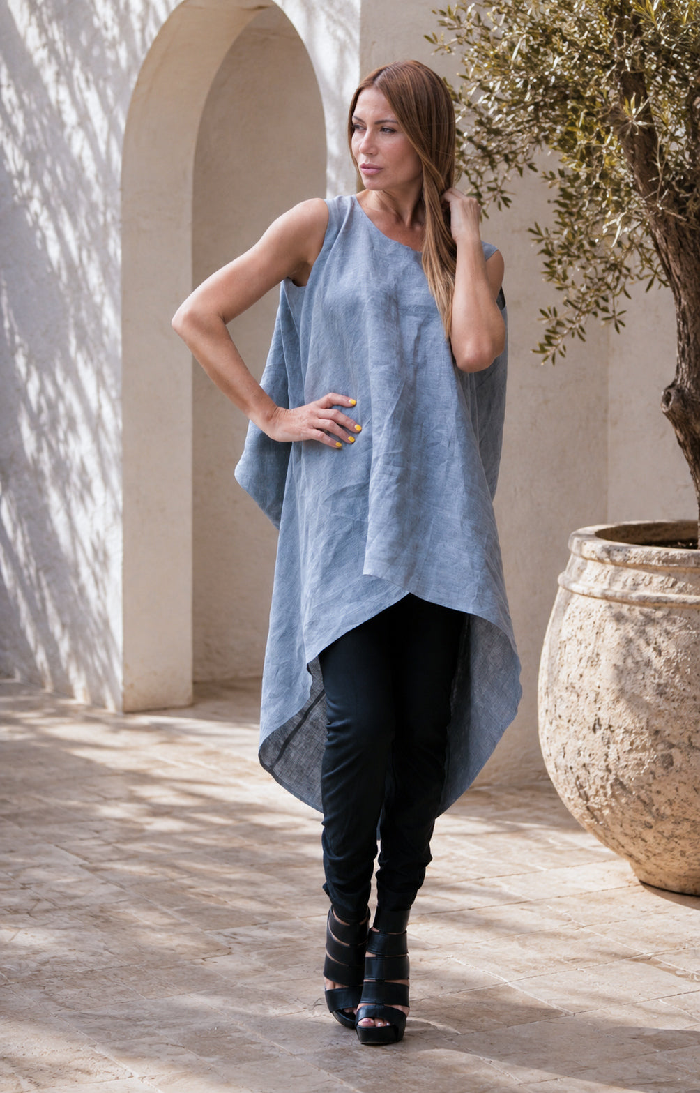 Linen loose fit top #grey