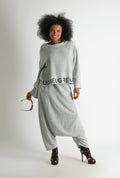 Light Grey knit set - black lettering, wide top and harem trousers with elasticated waist, Elena | EUG Fashion #light-grey⠋