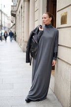 Dark grey asymmetric polo neck dress Valensia in viscose jersey - EUG Fashion #dark-grey

