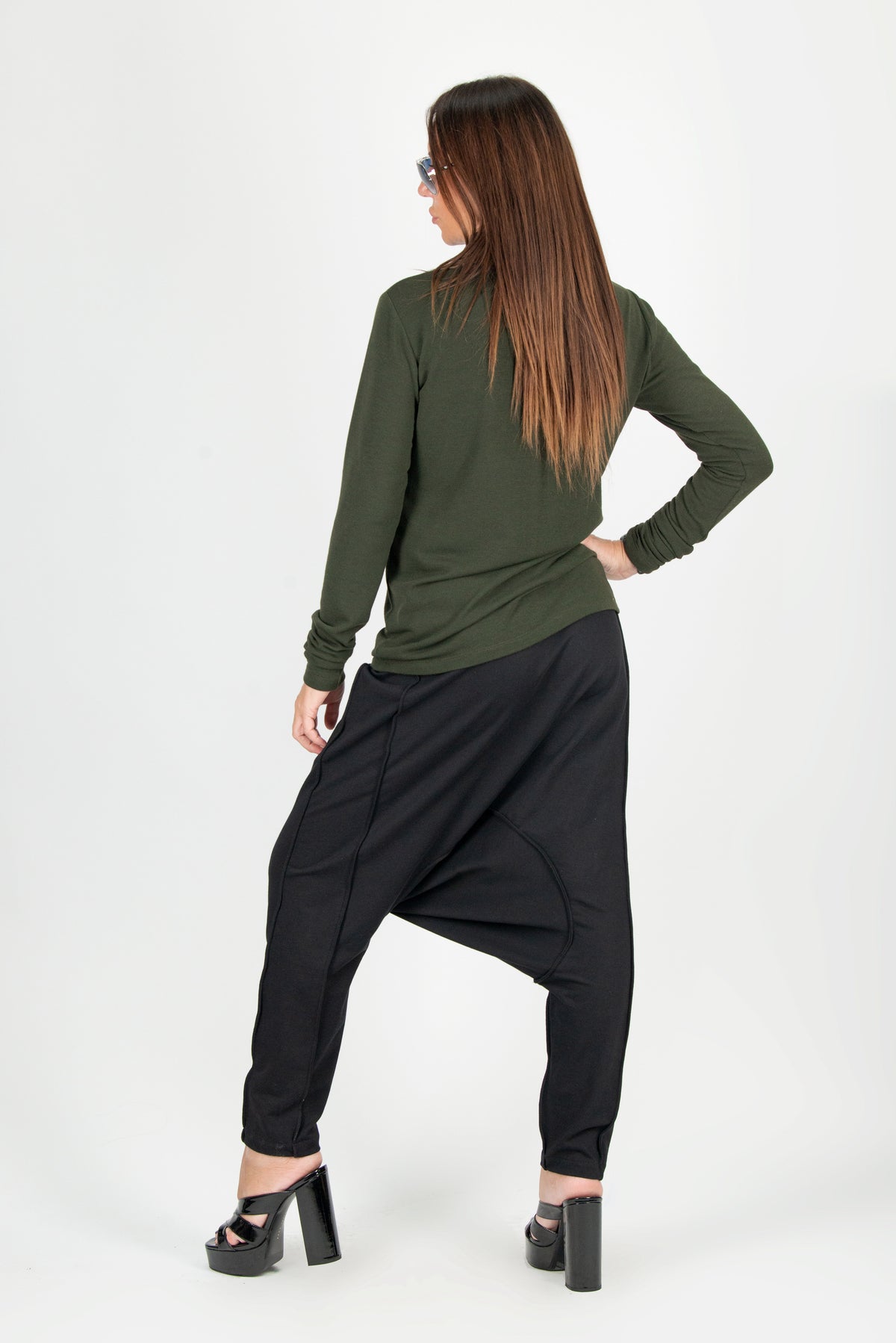 Black drop-crotch harem pants Erika — EUG Fashion #black

