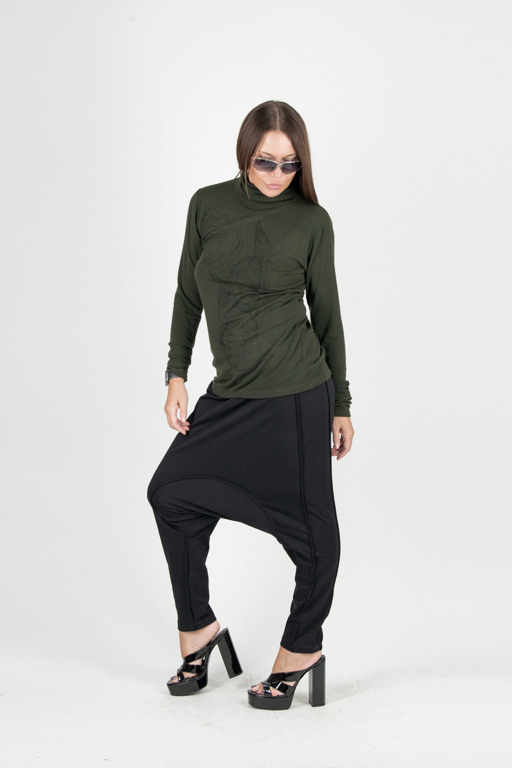 Black drop-crotch harem pants Erika — EUG Fashion #black

