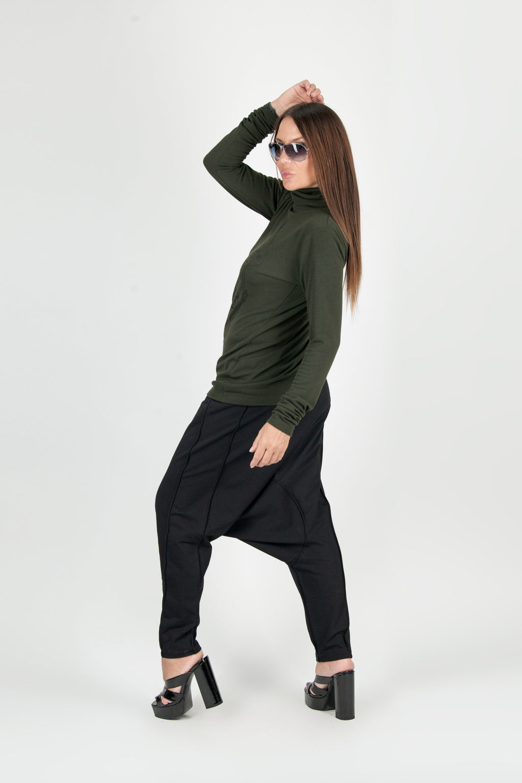 Black drop-crotch harem pants Erika — EUG Fashion #black

