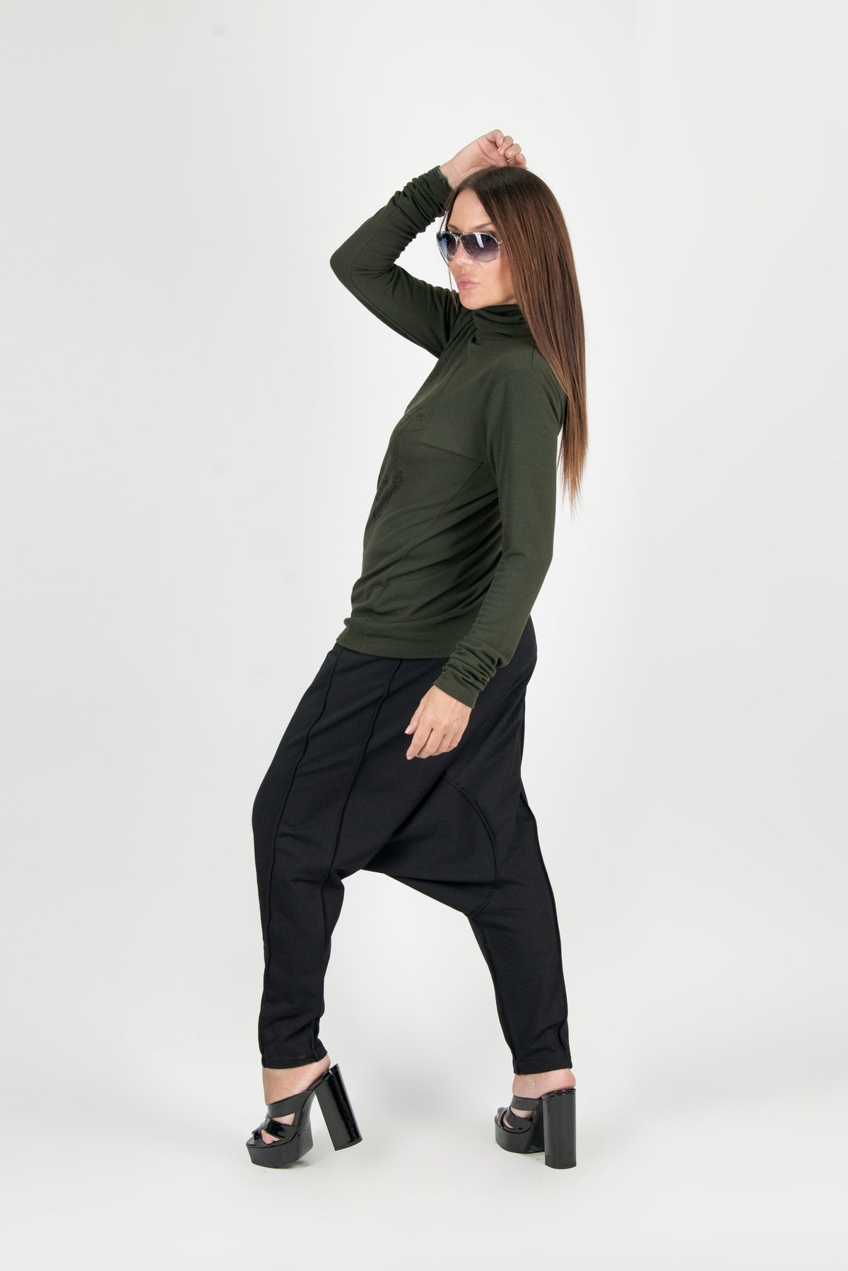 Black drop-crotch harem pants Erika — EUG Fashion #black


