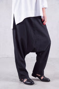 Black cotton drop-crotch pants Kony — EUG Fashion
