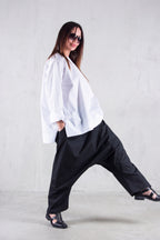 Black cotton drop-crotch pants Kony — EUG Fashion
