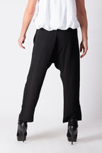 Black cotton satin drop-crotch pants Mauren — EUG Fashion
