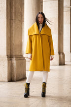 Yellow wide cape coat Helen with shawl collar open front - EUG Fashion #yellow
