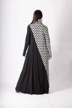 Black and white houndstooth turtleneck A-line dress Vivian - EUG Fashion 