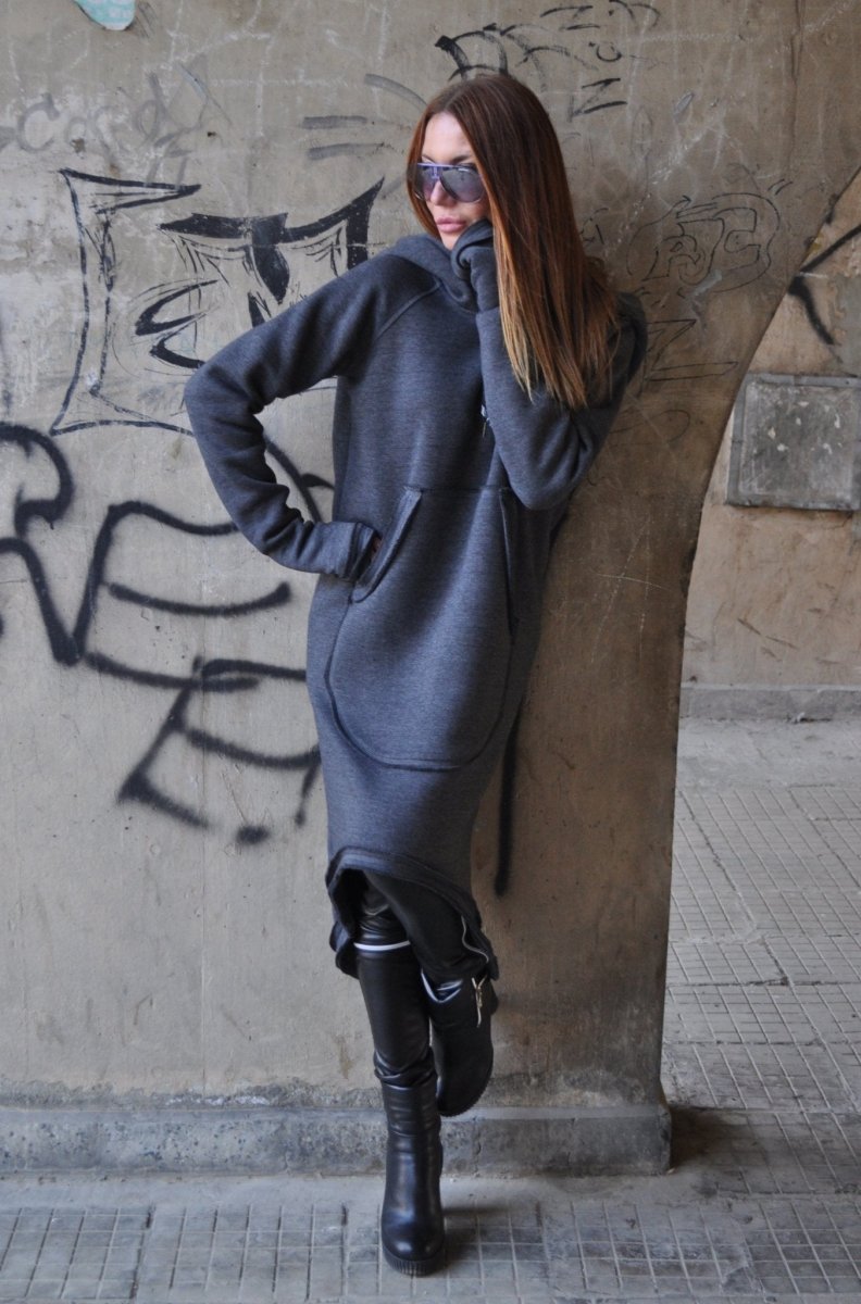 Hooded Warm Dress Ribbed Edge MELINDA - EUG Fashion