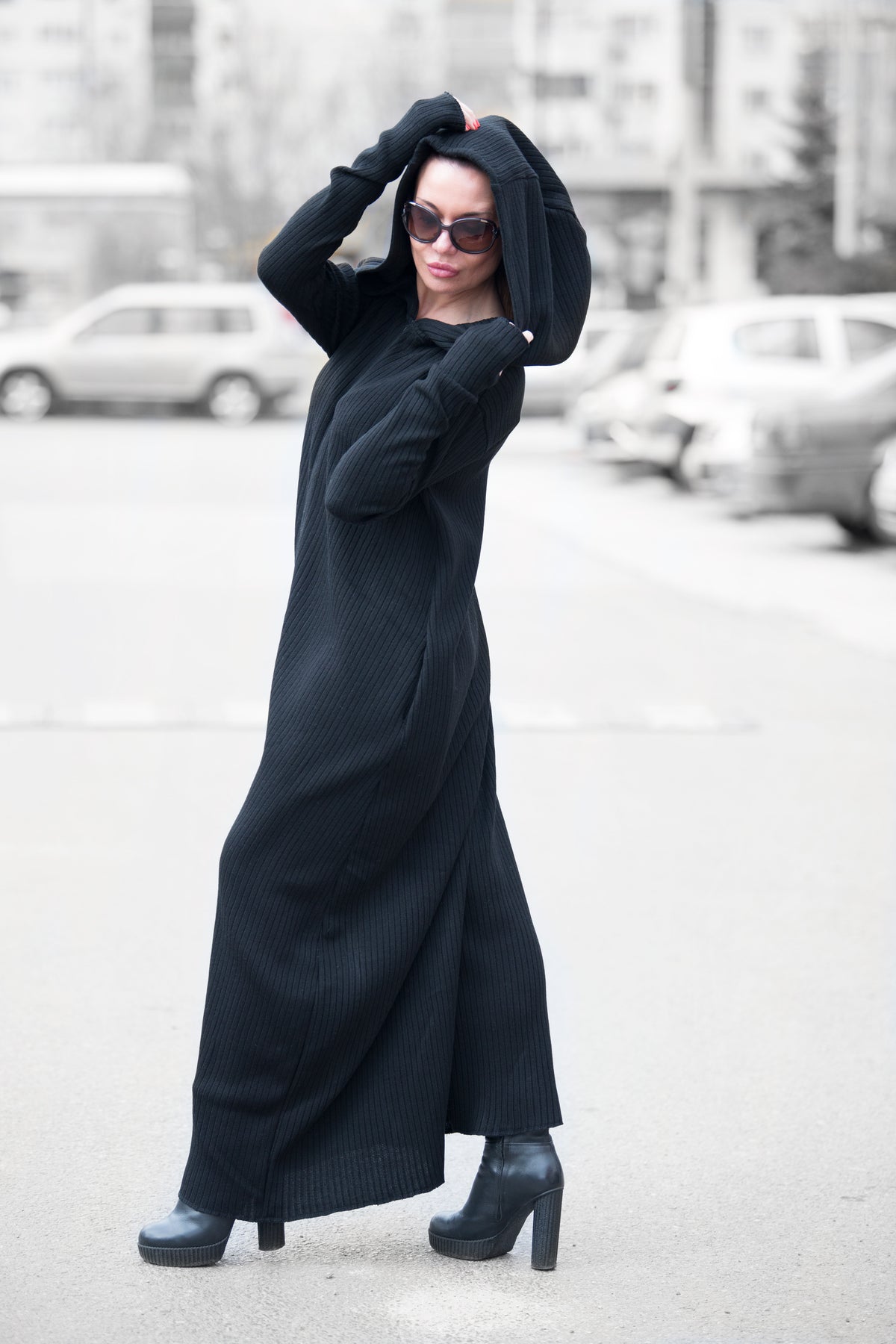 Black knitted jumpsuit #black