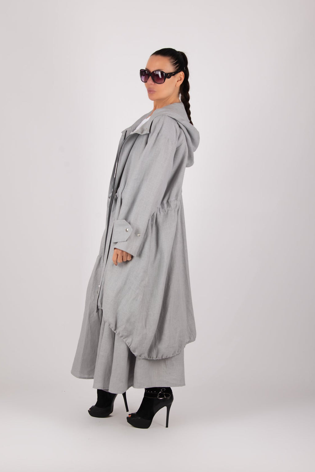 hooded linen jacket light grey