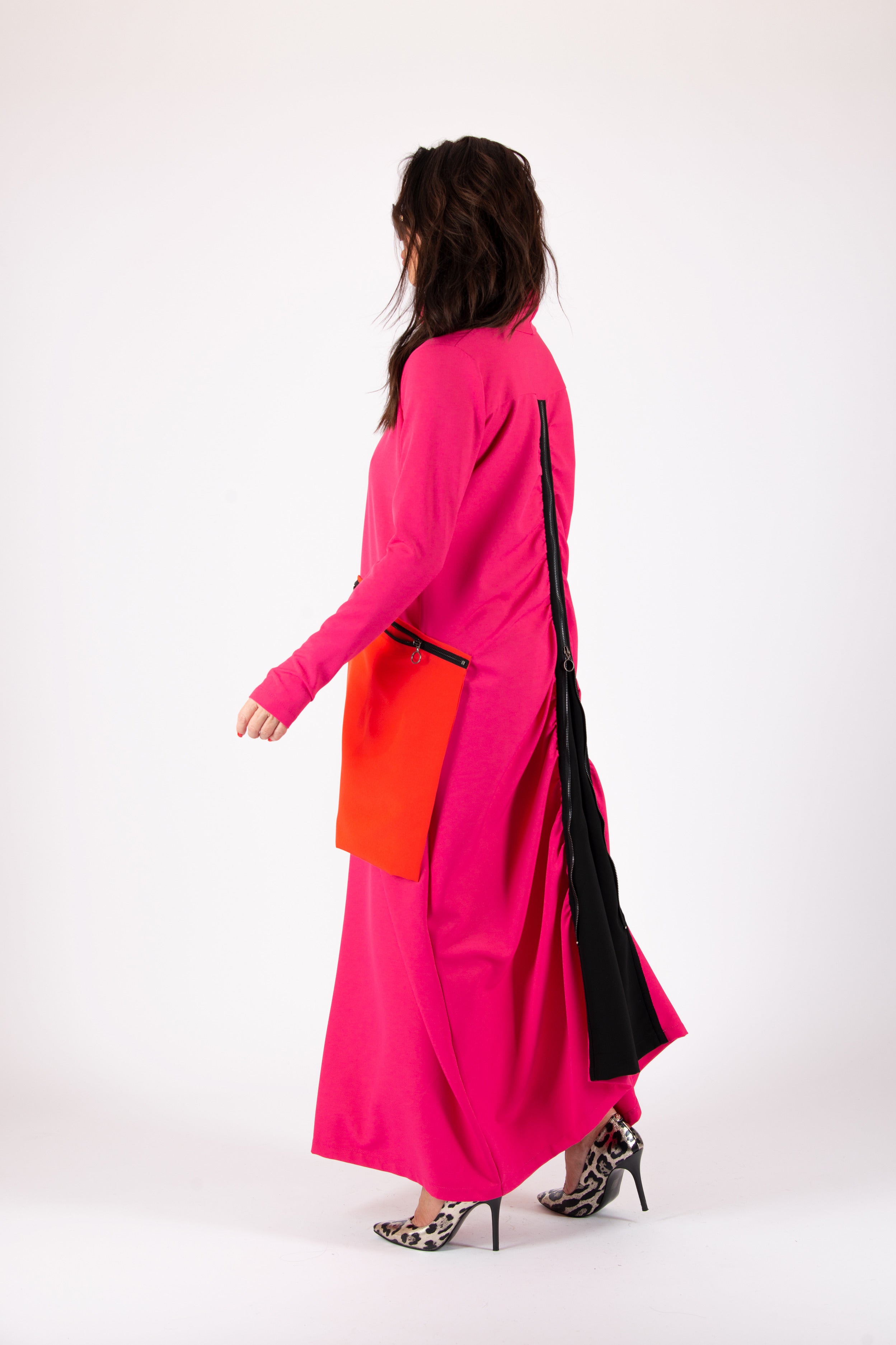Hot pink colorblock punto milano dress Lena - EUG Fashion
