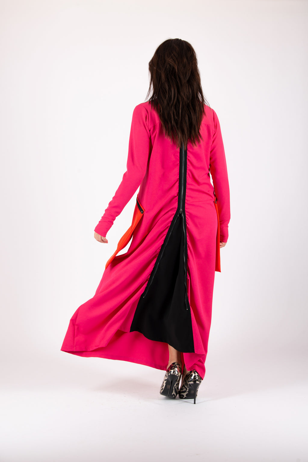 Hot pink colorblock punto milano dress Lena - EUG Fashion
