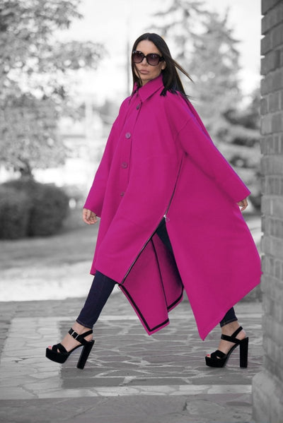 Hot Pink Women Loose Winter Coat FEDERICA - EUG Fashion EugFashion 