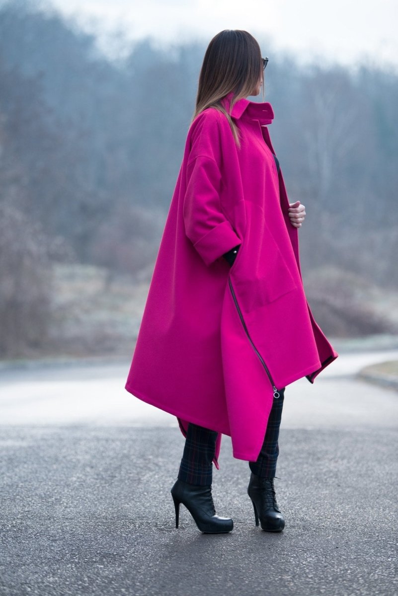 Hot Pink Women Loose Winter Coat FEDERICA - EUG Fashion EugFashion 