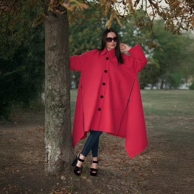 Hot Pink Women Loose Winter Coat FEDERICA - EUG Fashion EugFashion 