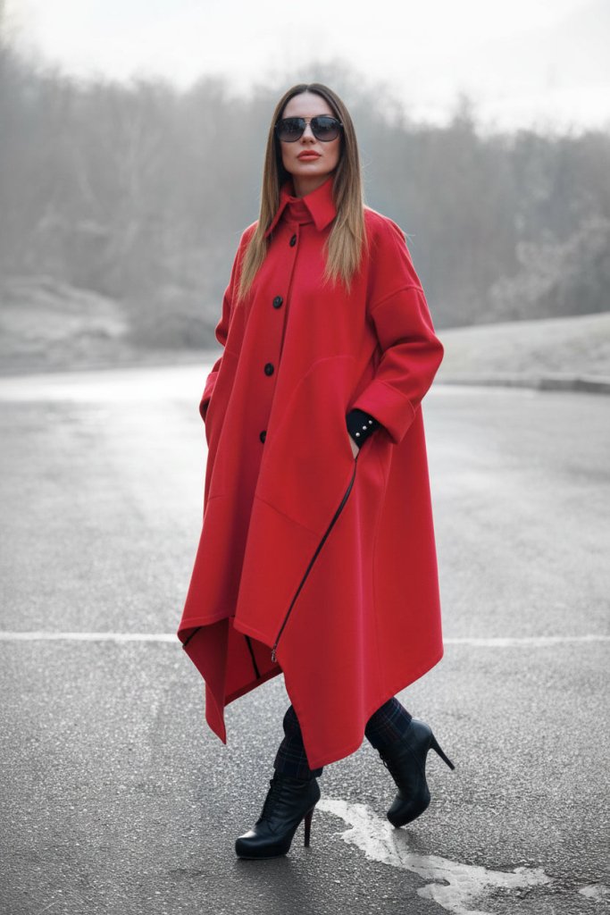 Hot Pink Women Loose Winter Coat FEDERICA - EUG Fashion EugFashion 