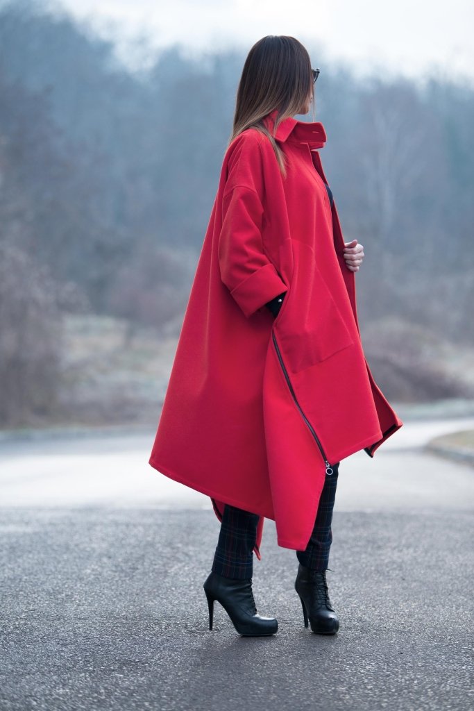 Hot Pink Women Loose Winter Coat FEDERICA - EUG Fashion EugFashion 