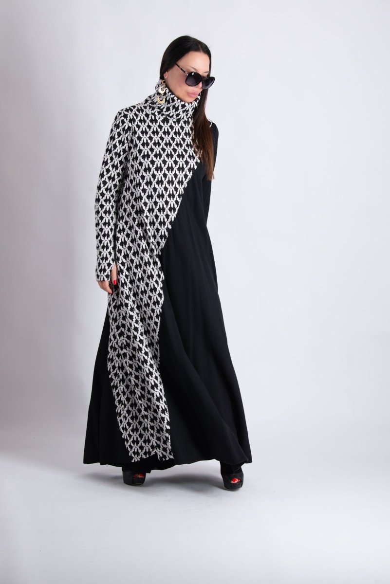 Houndstooth Turtleneck Dress VIVIAN - EUG Fashion