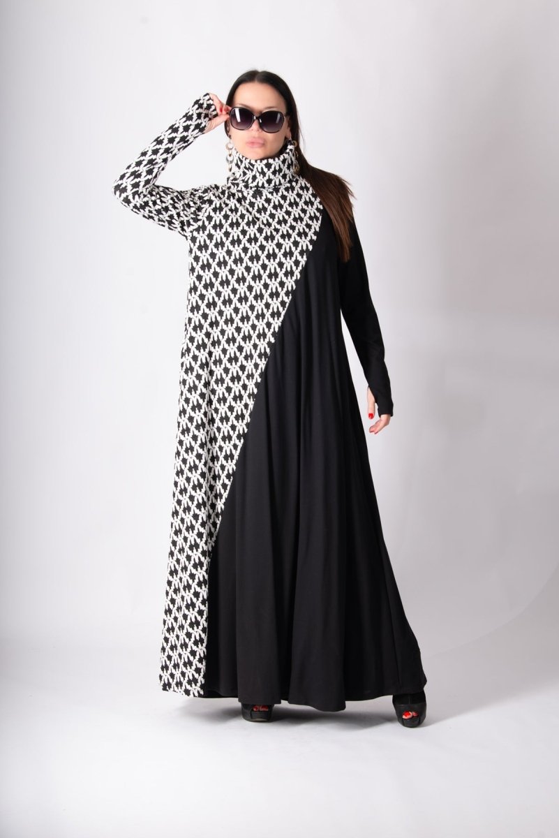 Houndstooth Turtleneck Dress VIVIAN - EUG Fashion
