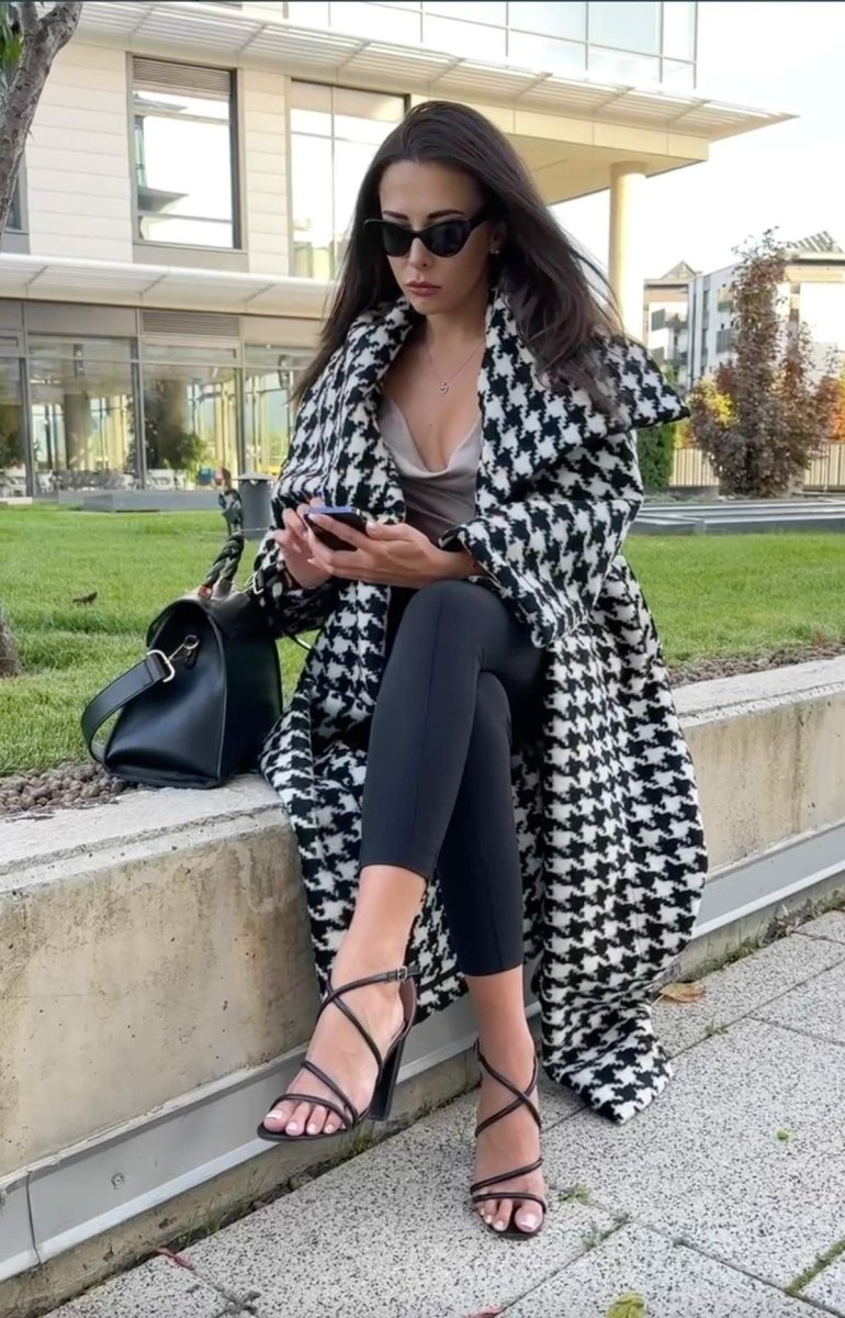 Houndstooth Winter Coat OFELIA - EUG Fashion