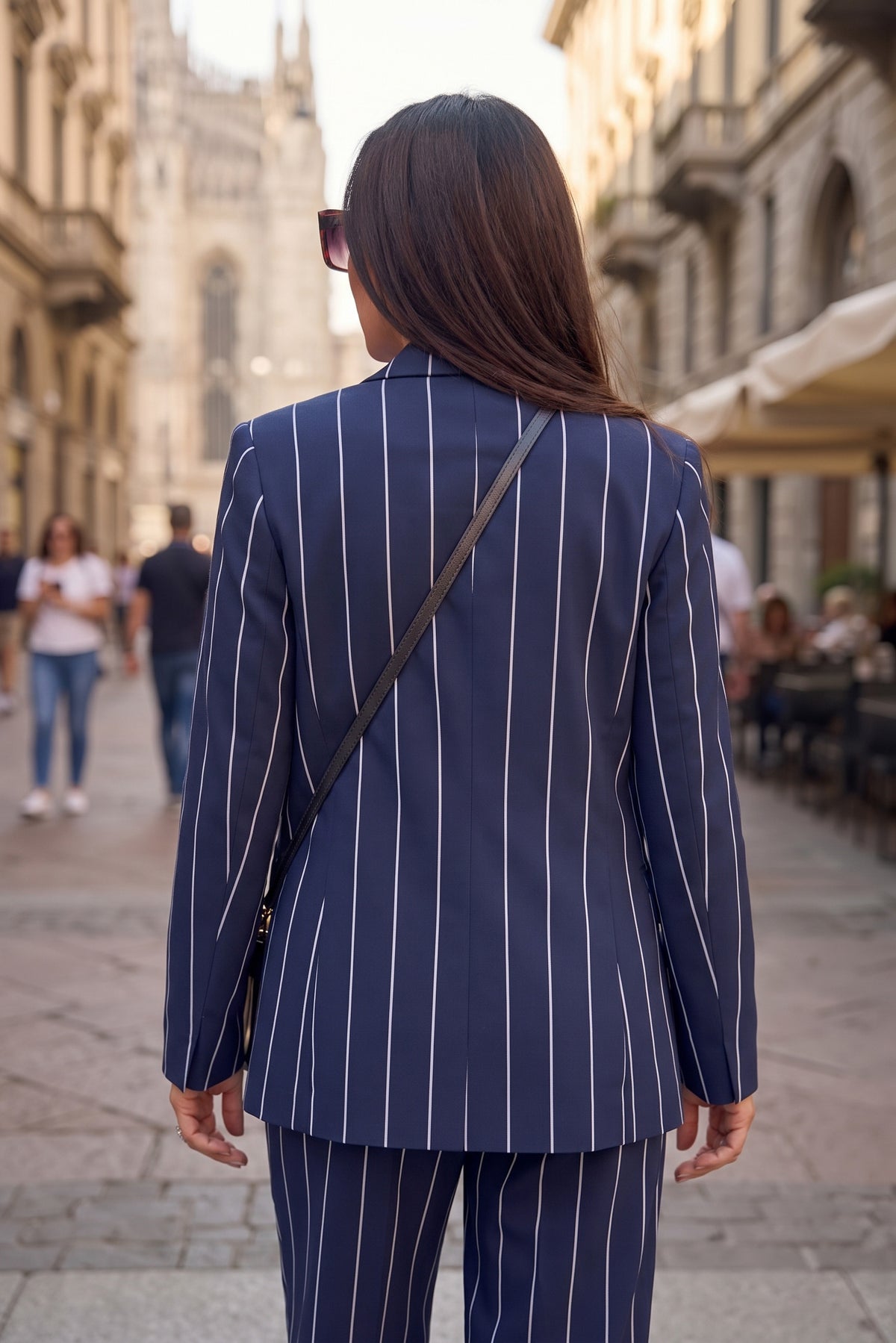 Navy and white striped blazer with notch lapel and two pockets - loose fit, fully lined, Yamas | EUG Fashion #navy
