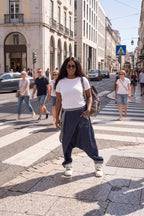 Dark blue jeans drop-crotch pants Lesila — EUG Fashion
