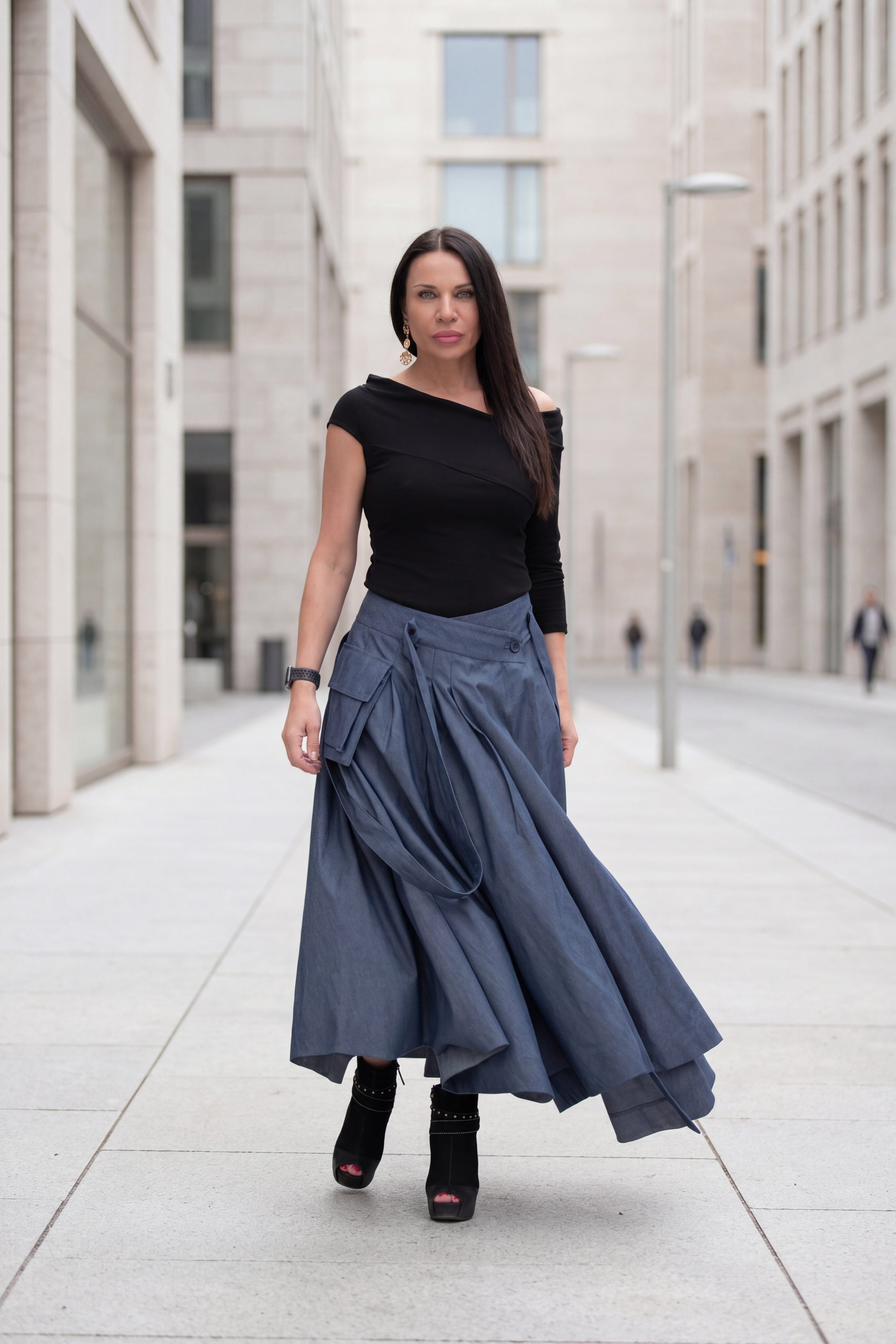 Denim Cotton Pleated Skirt Zefira | EUG Fashion
