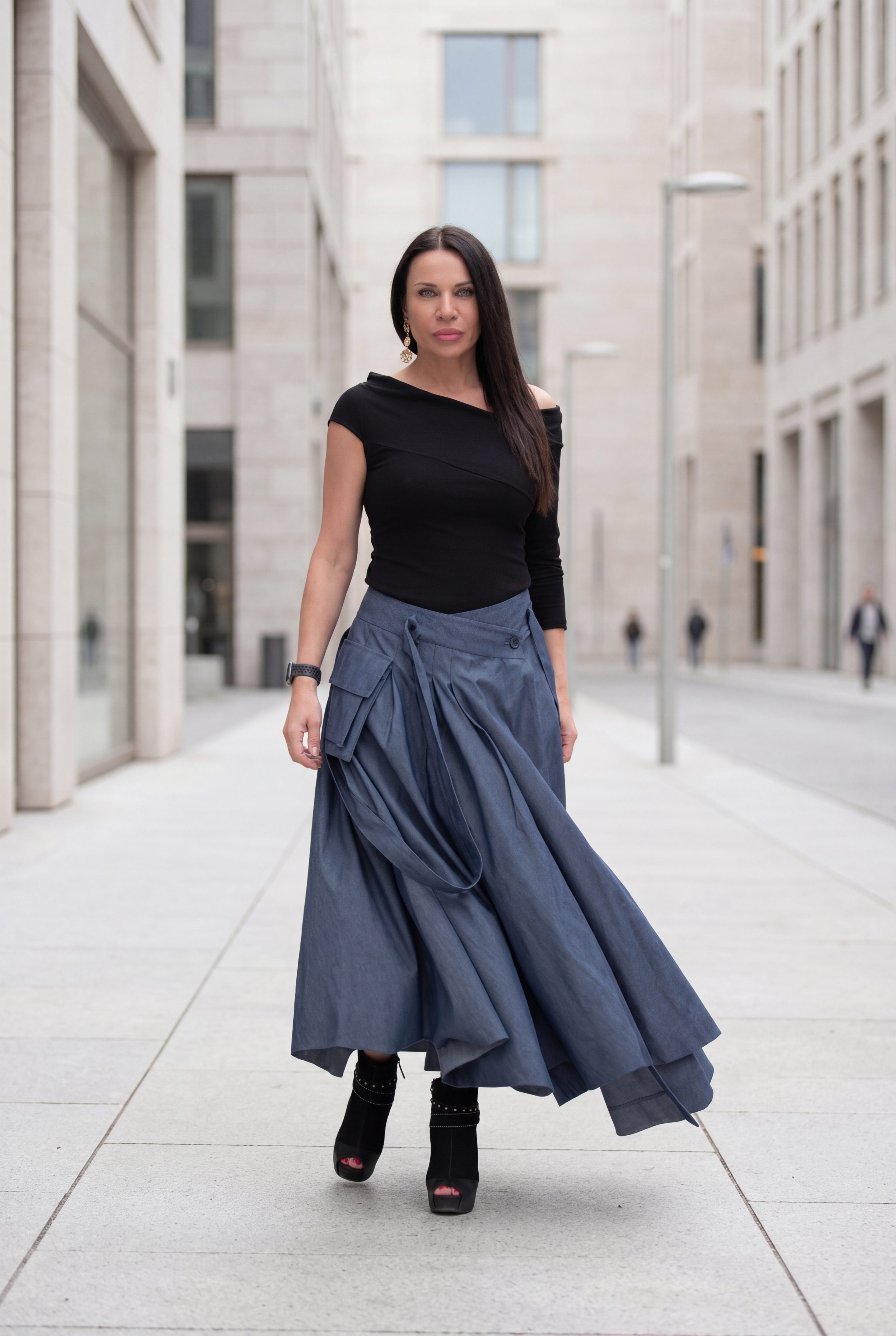 Dark Blue Long Skirt Zefira