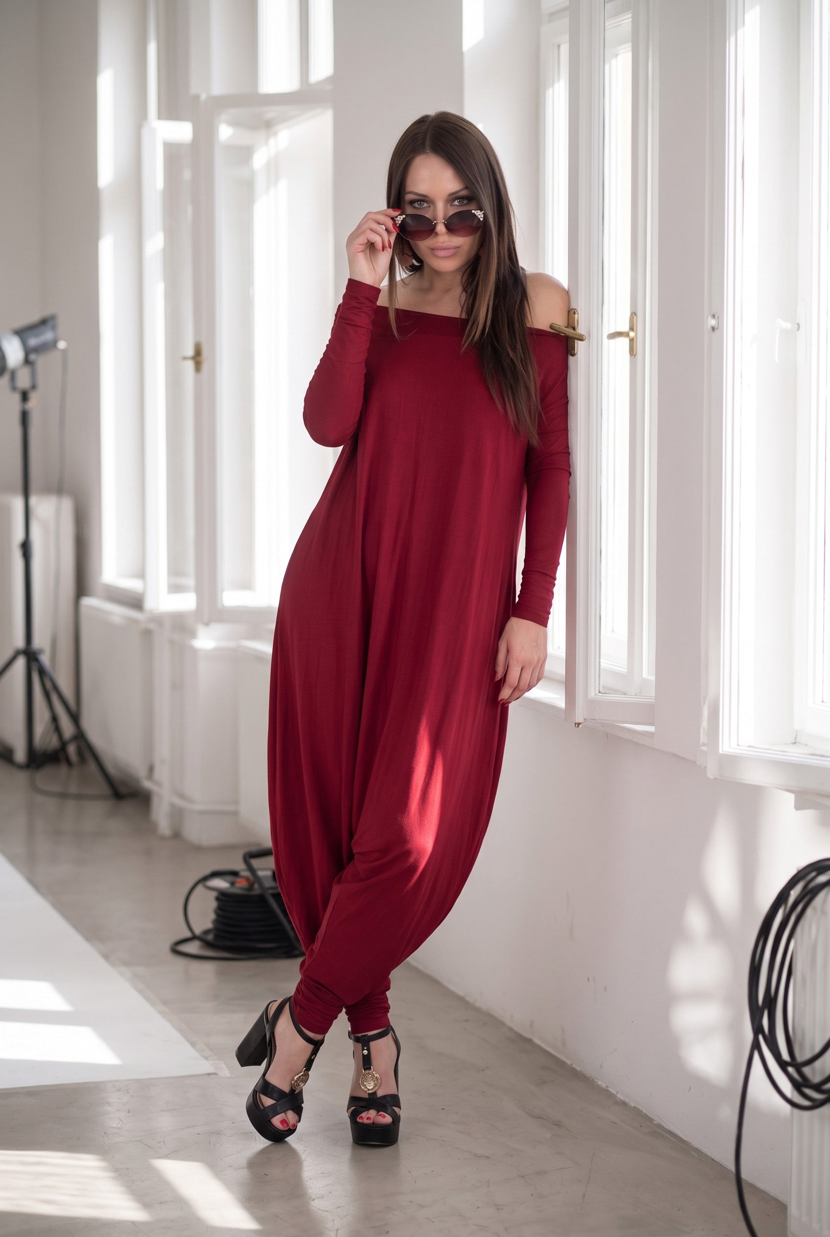 harem jersey jumpsuit #dark-red