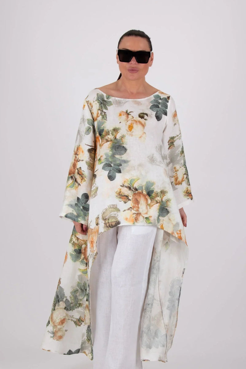 JESIKA FLORAL WIDE LINEN TOP - EUG FASHION EugFashion 