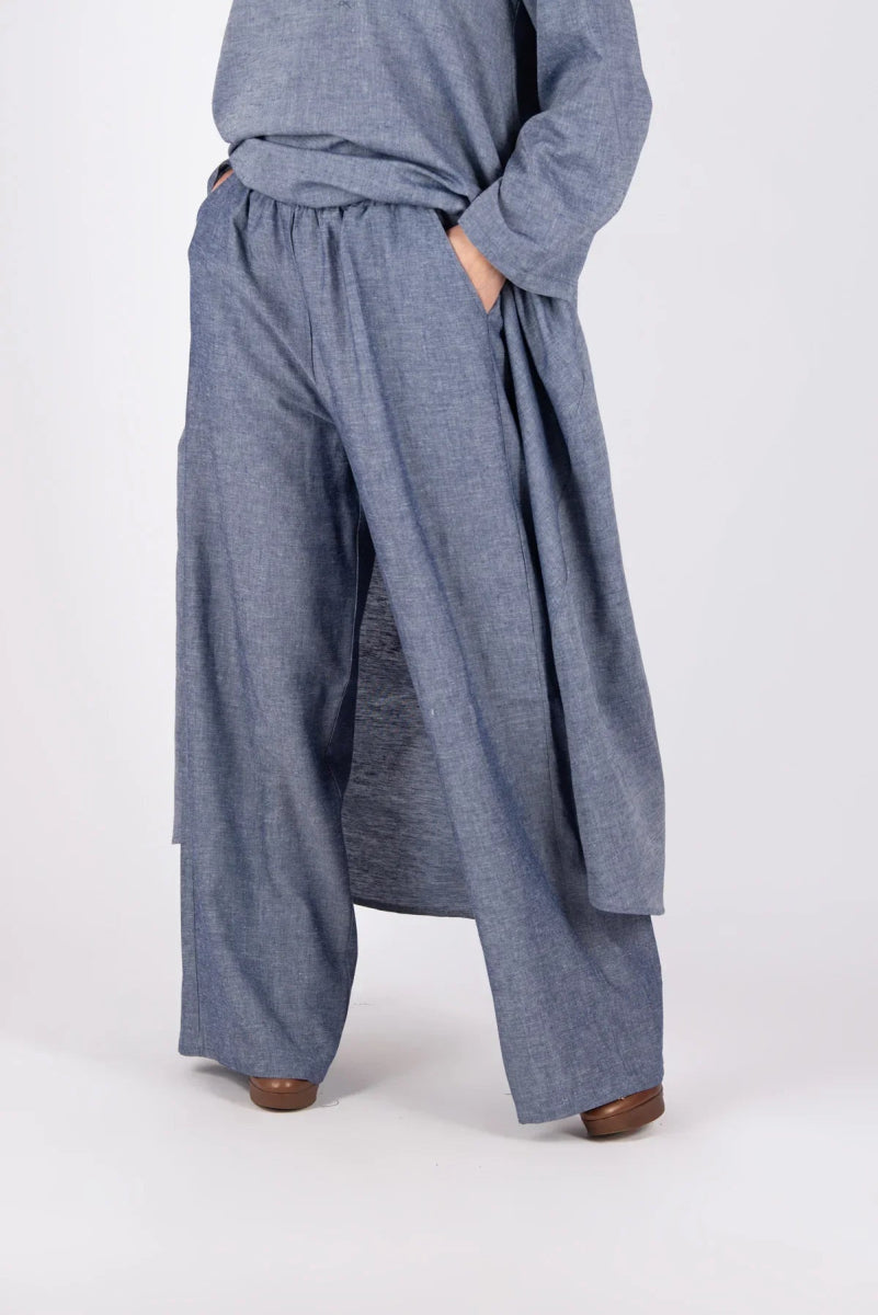 JESIKA JEANS BLUE WIDE LINEN PANTS - EUG Fashion EugFashion 