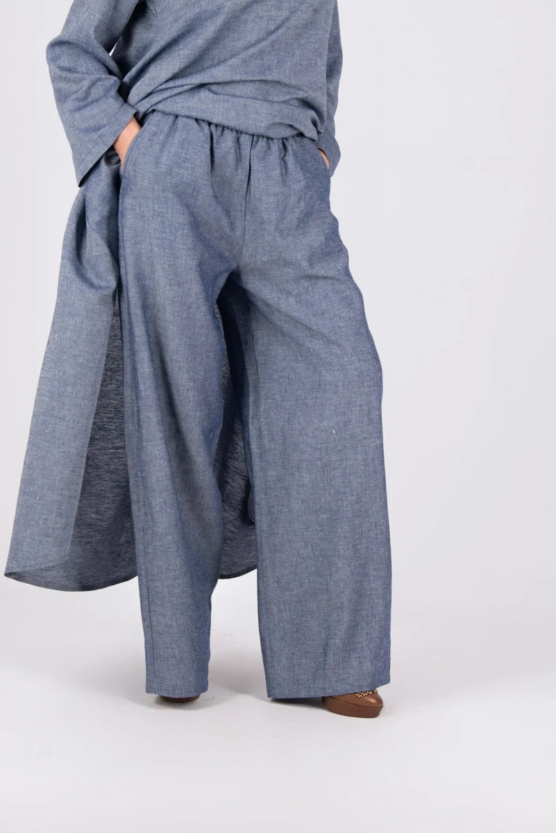 JESIKA JEANS BLUE WIDE LINEN PANTS - EUG Fashion EugFashion 