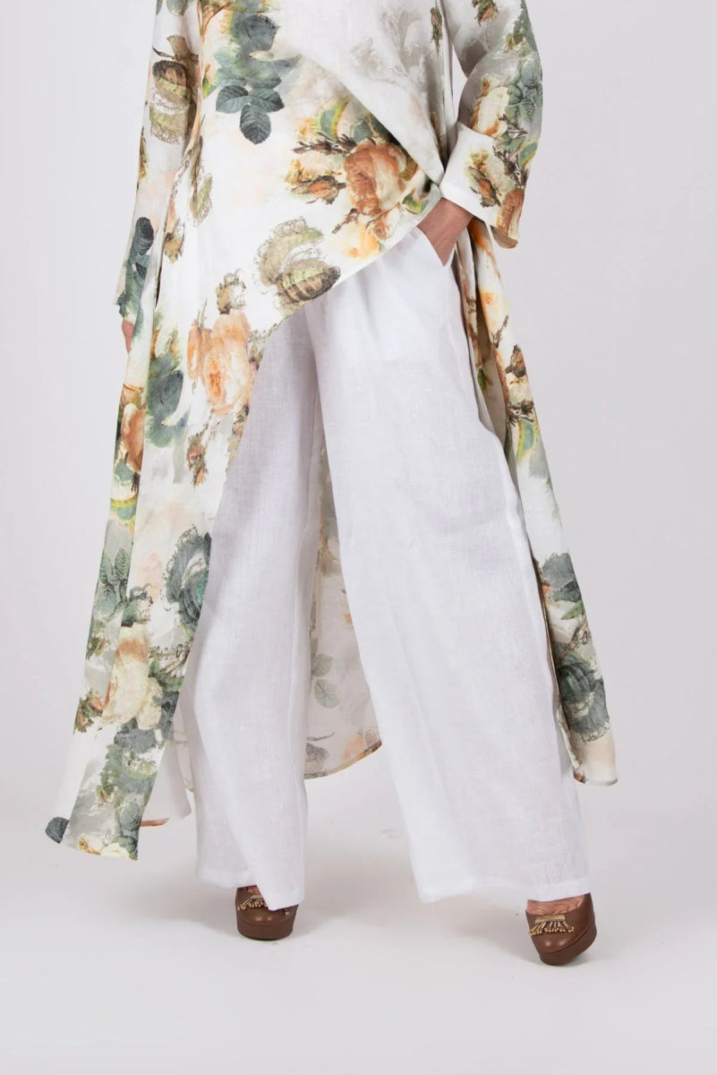 JESIKA WHITE WIDE LINEN PANTS - EUG Fashion