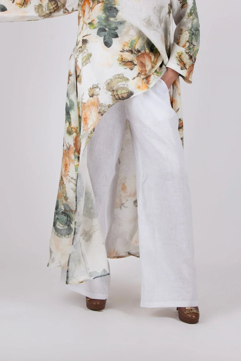 JESIKA WHITE WIDE LINEN PANTS - EUG Fashion